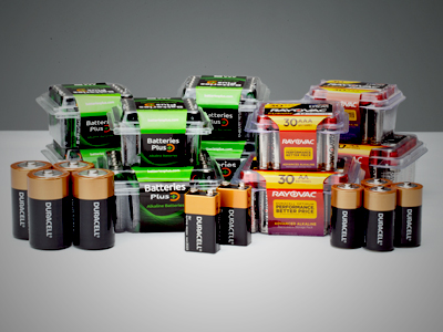 Collection of different size alkaline batteries