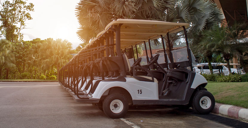 Row of parked golf carts