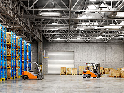 warehouse with forklifts