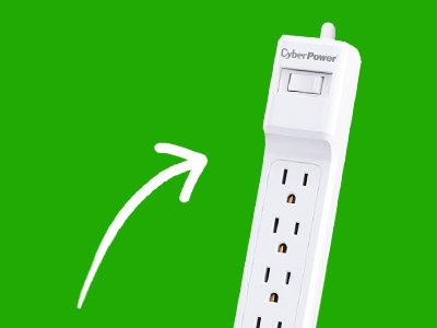 arrow pointing at a surge protector