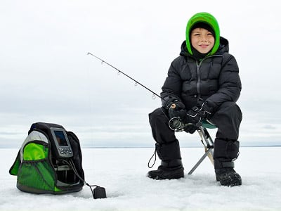 young child ice fishing