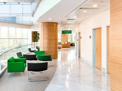 View of a hospital hallway using downlights