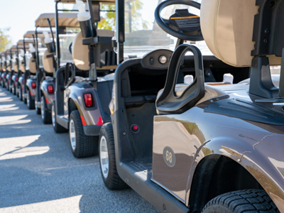 line of parked golf carts