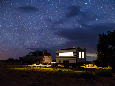 Camping at night with a starry sky