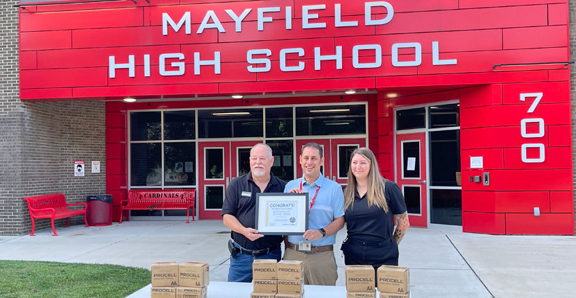 Giving Procell Batteries to Mayfield High School
