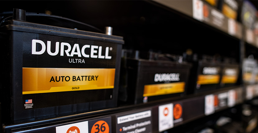 Duracell Auto battery on a shelf