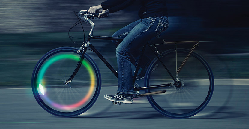 Riding a bike with lights in the wheel