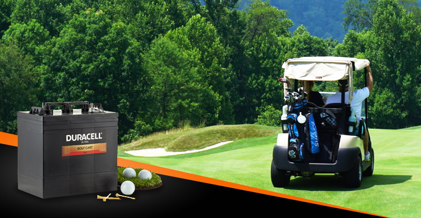 Golf cart on the green with a Duracell Ultra Battery