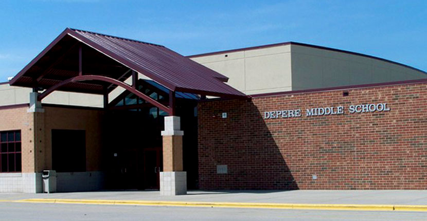 Outside view of the front of the DePere Middle school