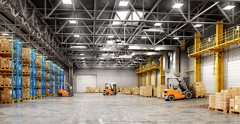 warehouse with 3 forklifts