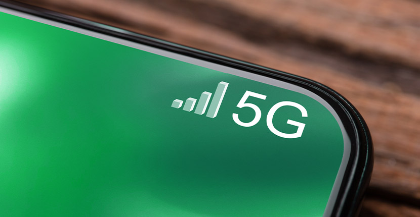 Top corner of a phone with 5G