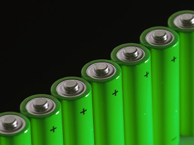 line of green batteries