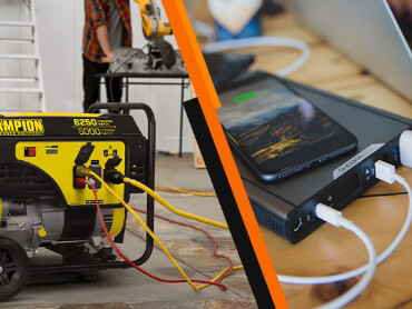 Generator being used in a shop and inverter used in an office