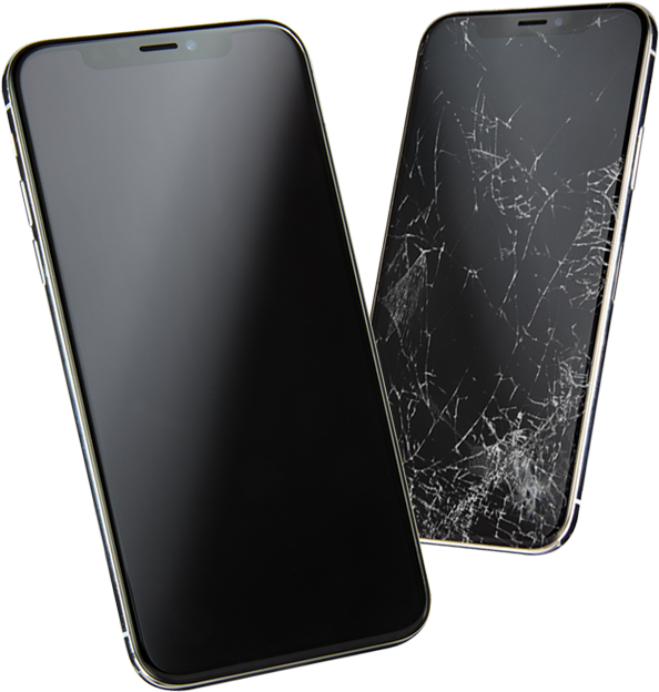 Phone with new screen and Phone with cracked screen